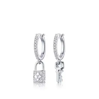 Louis Vuitton Lock & Key Crystal-Pavé Hoop Earrings