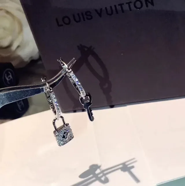 Louis Vuitton Lock & Key Crystal-Pavé Hoop Earrings 4