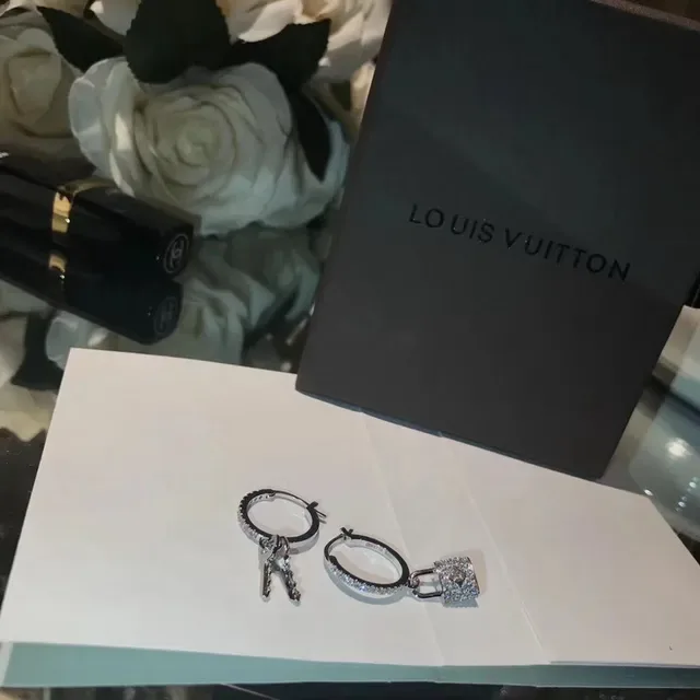 Louis Vuitton Lock & Key Crystal-Pavé Hoop Earrings 5