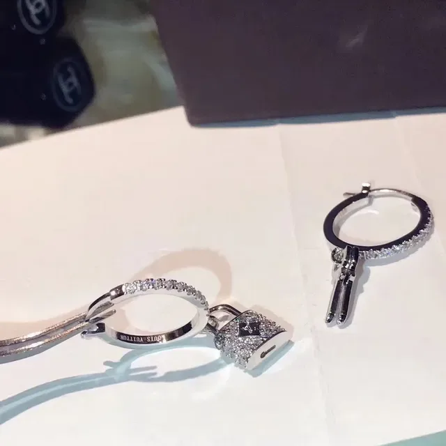 Louis Vuitton Lock & Key Crystal-Pavé Hoop Earrings 8
