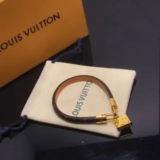 Louis Vuitton Lockit Monogram Leather Gold-Tone Padlock Bracelet