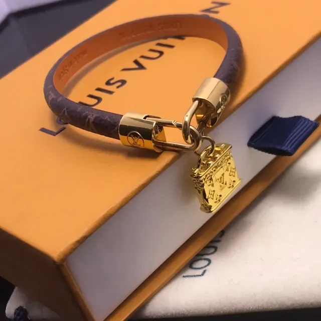 Louis Vuitton Lockit Monogram Leather Gold-Tone Padlock Bracelet 2