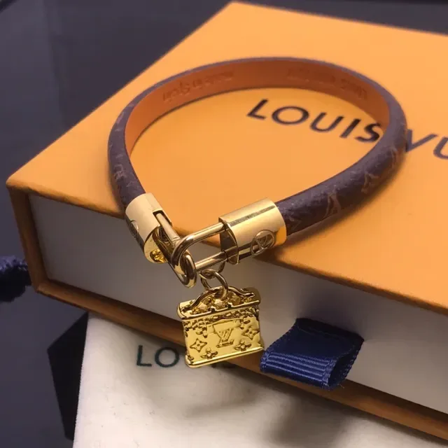 Louis Vuitton Lockit Monogram Leather Gold-Tone Padlock Bracelet 3