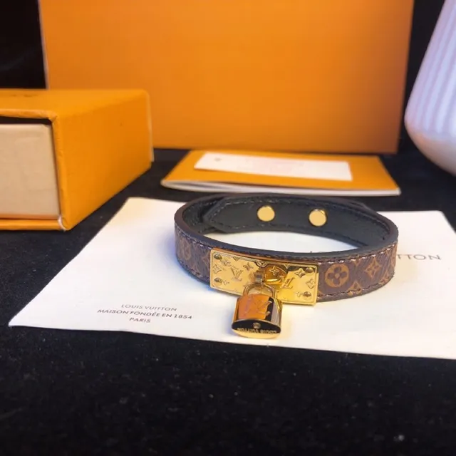 Louis Vuitton Locky Brown Gold Monogram Canvas Padlock Leather Belt 2