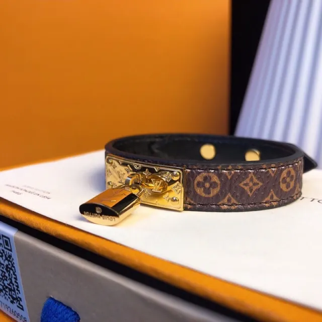 Louis Vuitton Locky Brown Gold Monogram Canvas Padlock Leather Belt 3
