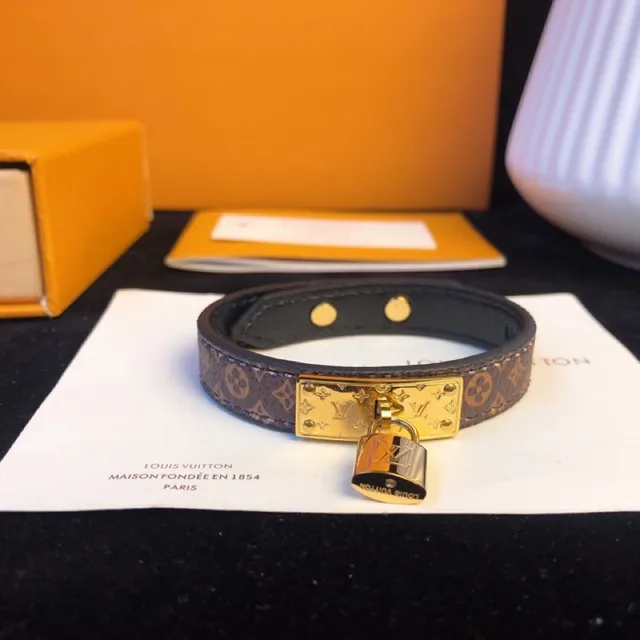 Louis Vuitton Locky Brown Gold Monogram Canvas Padlock Leather Belt 4