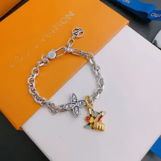 Louis Vuitton LV Archi Charm Bracelet Silver Multicolor Chunky Curb Chain Enamel Bracelet