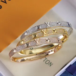Louis Vuitton LV Pulsera Oro Plata Pavé-Set Monogram-Centered Pulsera