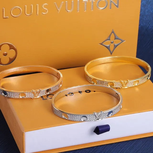 Louis Vuitton LV Bangle Gold Silver Pavé-Set Monogram-Centered Bracelet 3