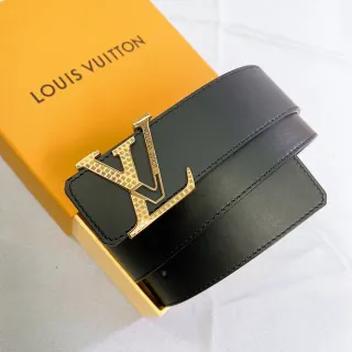 Louis Vuitton LV Belt Black Leather Gold-Tone Turnlock Buckle Leather Belt