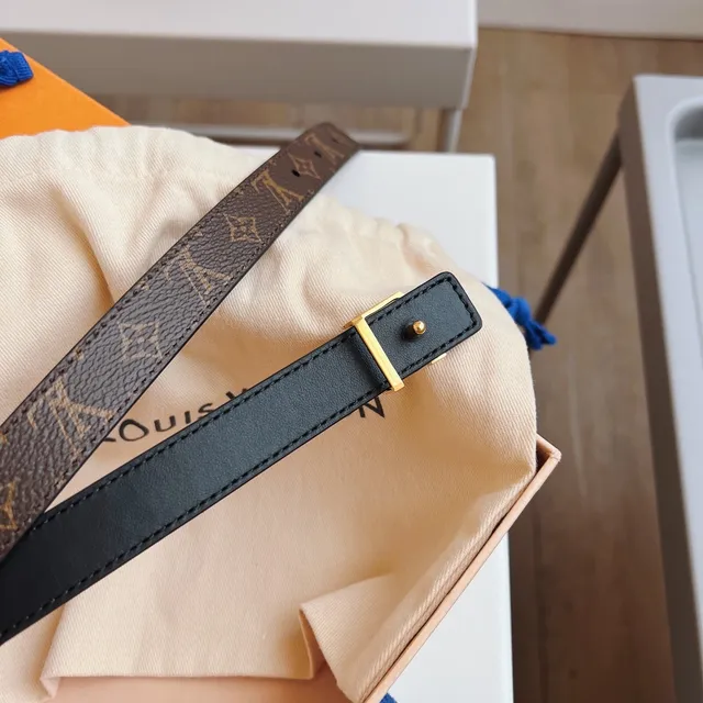 Louis Vuitton LV Belt Brown Black Narrow Strap Monogram Canvas Leather Belt 5