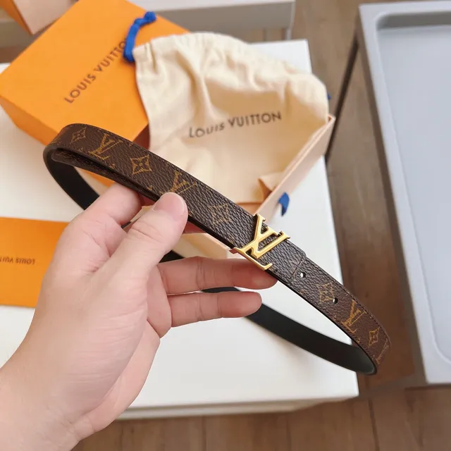 Louis Vuitton LV Belt Brown Black Narrow Strap Monogram Canvas Leather Belt 7