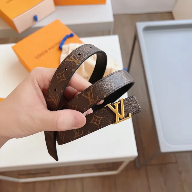 Louis Vuitton LV Belt Brown Black Narrow Strap Monogram Canvas Leather Belt 8