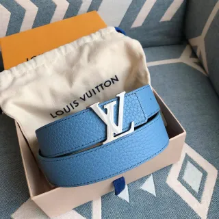 Louis Vuitton LV Belt Light Blue Pebbled Leather Belt