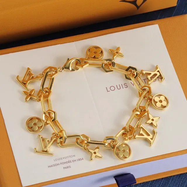 Louis Vuitton LV Chain Monogram Flower Charm Bracelet 6