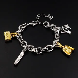 Pulsera Louis Vuitton LV Charms Plata y Oro Cadena Chunky Curb-Link Multi-Charms Colgante Design Pulsera