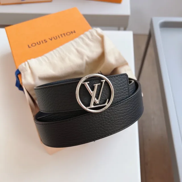 Louis Vuitton LV Circle Black Pebbled Leather Belt 6