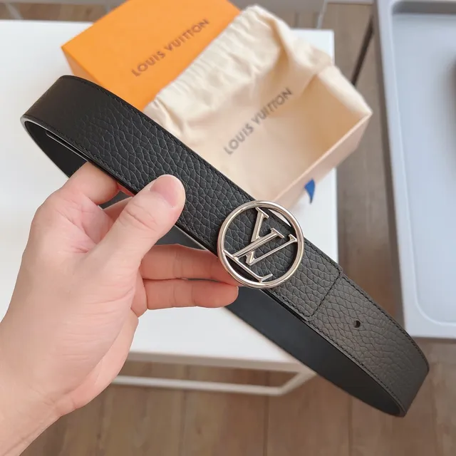Louis Vuitton LV Circle Black Pebbled Leather Belt 9