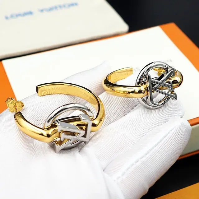 Louis Vuitton LV Circle Two-Tone Gold and Silver Hoop Earrings 5