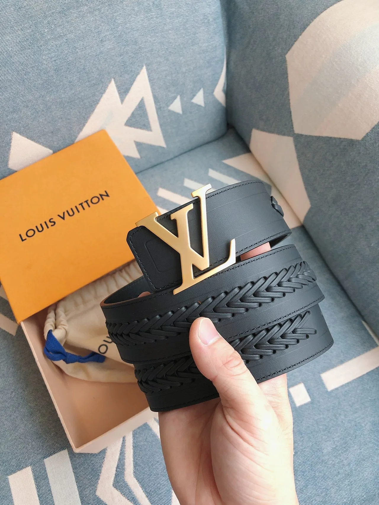 Louis Vuitton LV Initiales Braided Black Leather Belt 9