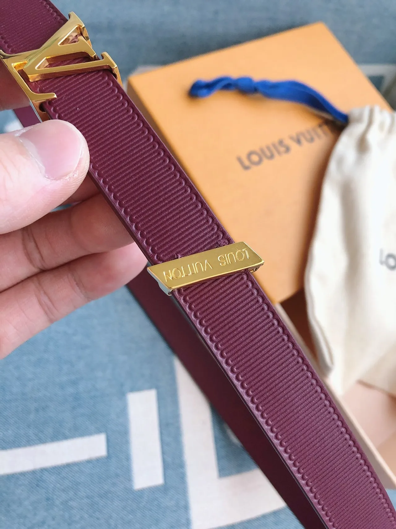 Louis Vuitton LV Initiales Burgundy Ribbed Leather Belt 6