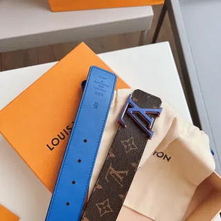 Louis Vuitton LV Initiales Monogram Canvas and Blue Leather Belt