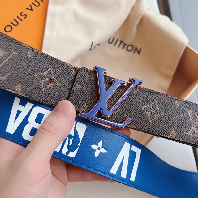 Louis Vuitton LV Initiales Monogram Canvas and Blue Leather Belt 3