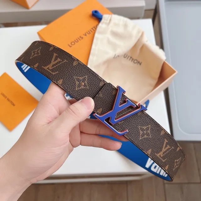 Louis Vuitton LV Initiales Monogram Canvas and Blue Leather Belt 4