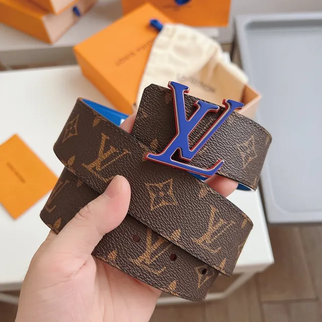 Louis Vuitton LV Initiales Monogram Canvas and Blue Leather Belt 5