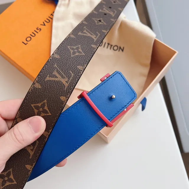 Louis Vuitton LV Initiales Monogram Canvas and Blue Leather Belt 6