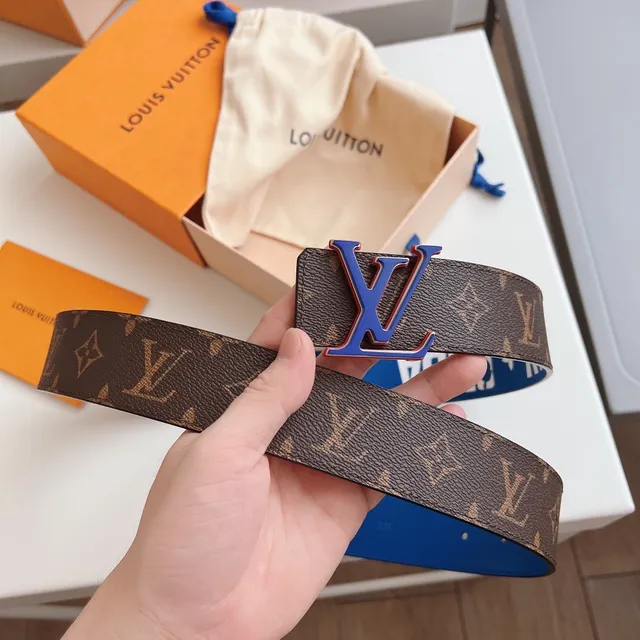 Louis Vuitton LV Initiales Monogram Canvas and Blue Leather Belt 7