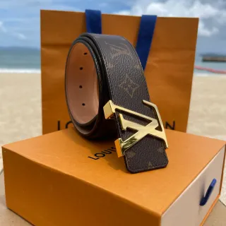 Louis Vuitton LV Initiales Monogram ক্যানভাস সোনালি টোন বাকল চামড়ার বেল্ট