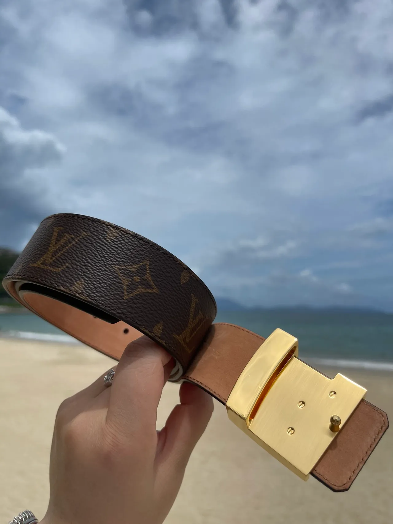 Louis Vuitton LV Initiales Monogram Canvas Gold-Tone Buckle Leather Belt 3