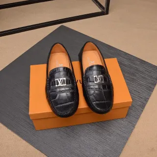 Louis Vuitton LV Loafer 黑色鳄鱼纹压花皮革乐福鞋
