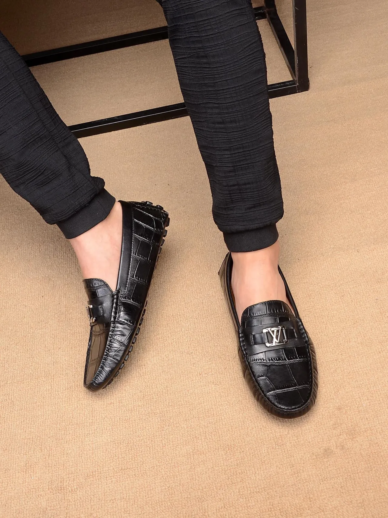 Louis Vuitton LV Loafer Black Croc-Embossed Leather Loafers 2