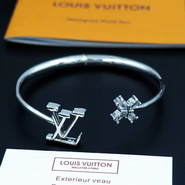 Louis Vuitton LV Monogram and Crystal Cross Open Bangle Bracelet 4