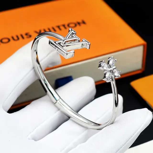 Louis Vuitton LV Monogram and Crystal Cross Open Bangle Bracelet 5