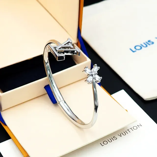 Louis Vuitton LV Monogram and Crystal Cross Open Bangle Bracelet 6