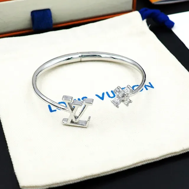 Louis Vuitton LV Monogram and Crystal Cross Open Bangle Bracelet 8