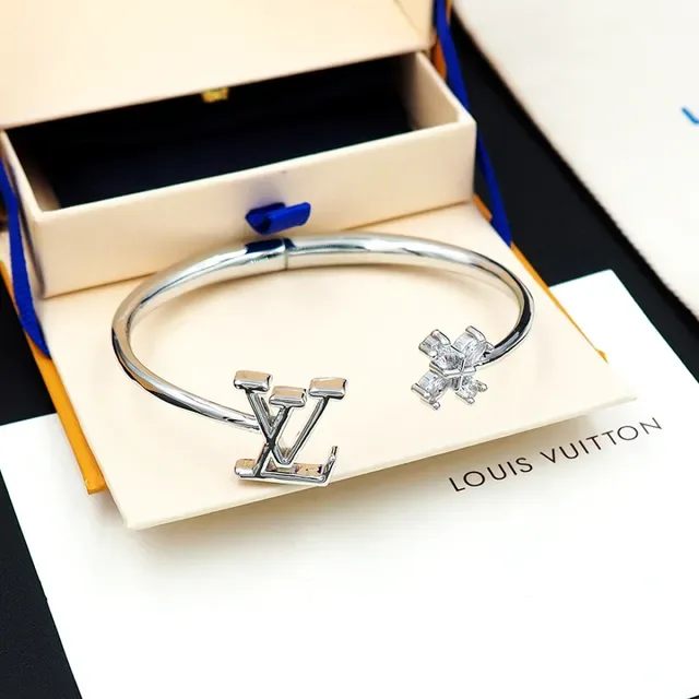 Louis Vuitton LV Monogram and Crystal Cross Open Bangle Bracelet 9