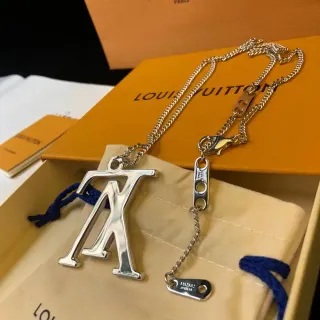 Louis Vuitton LV Monogram Silver-Tone Pendant Necklace