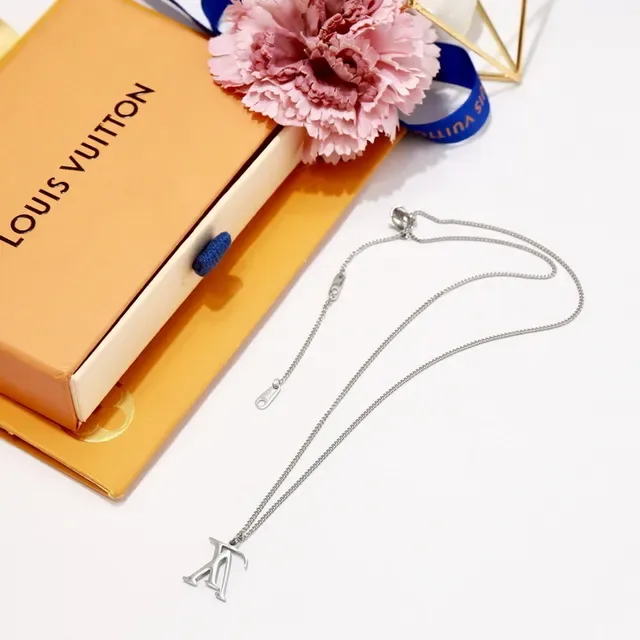 Louis Vuitton LV Monogram Silver-Tone Pendant Necklace 12