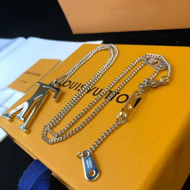 Louis Vuitton LV Monogram Silver-Tone Pendant Necklace 20