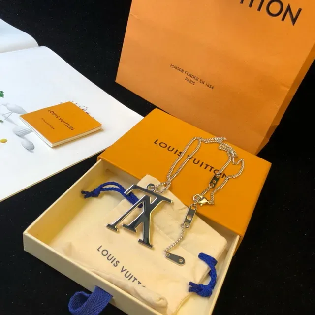 Louis Vuitton LV Monogram Silver-Tone Pendant Necklace 22
