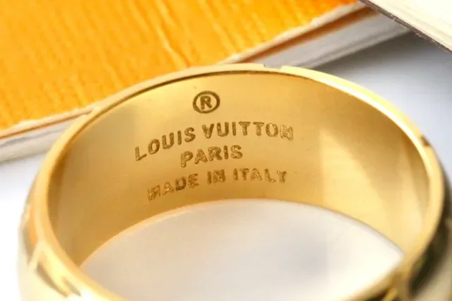 Louis Vuitton LV Star Gold Silver Wide Band Engraved Monogram Ring 2