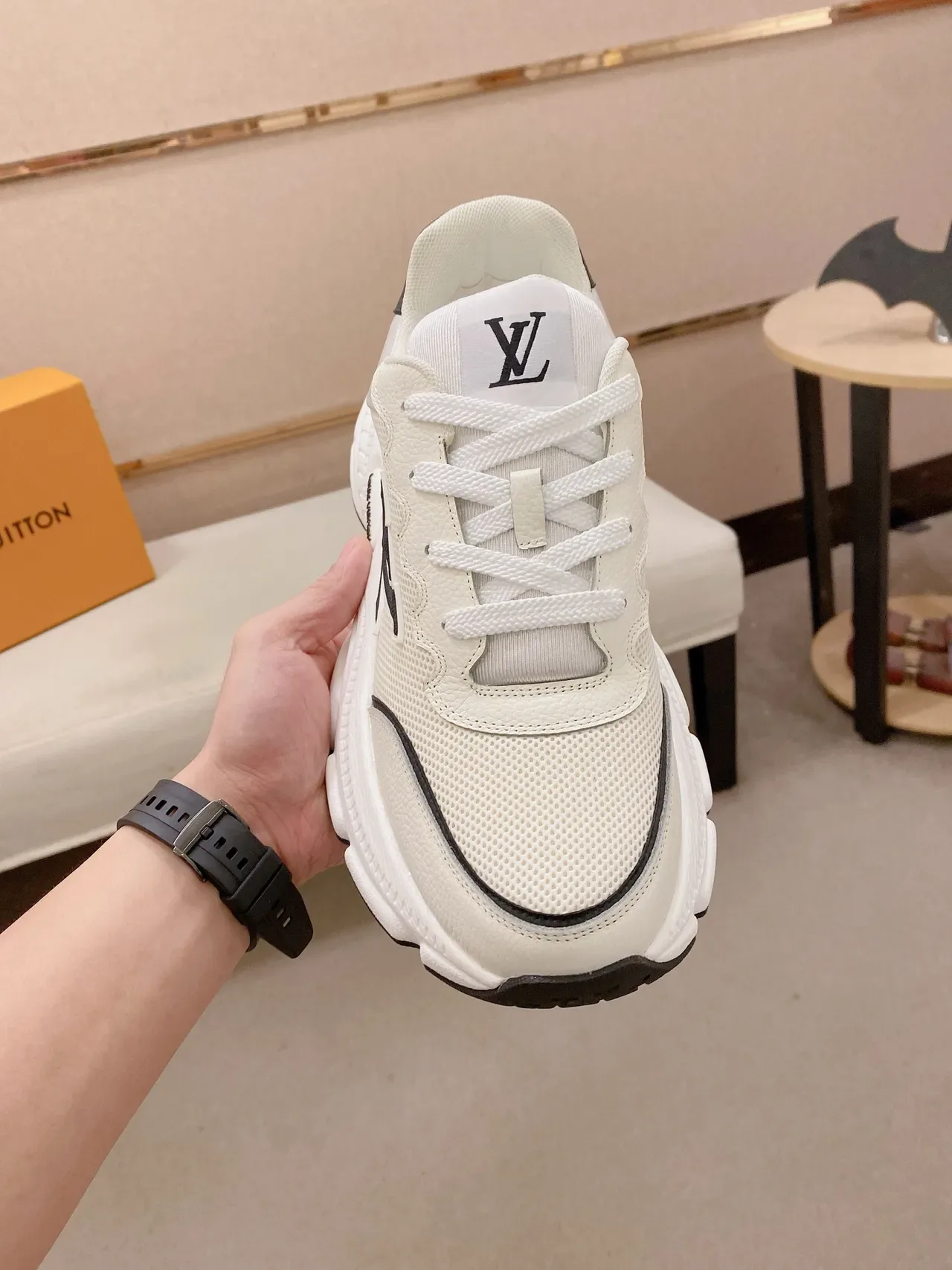 Louis Vuitton LV Trainer Beige Black Midsole Mesh And Leather Upper Chunky Sneakers 5