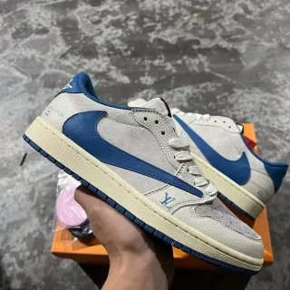 Louis Vuitton LV Trainer Beige Azul Cuero-Suede Híbrido Superior Overlay Contraste Audaz Estilo de Vida Zapatillas