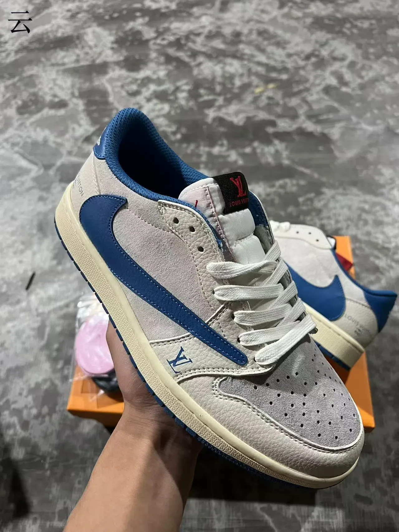 Louis Vuitton LV Trainer Beige Blue Leather-Suede Hybrid Upper Bold Contrast Overlay Lifestyle Sneakers 2