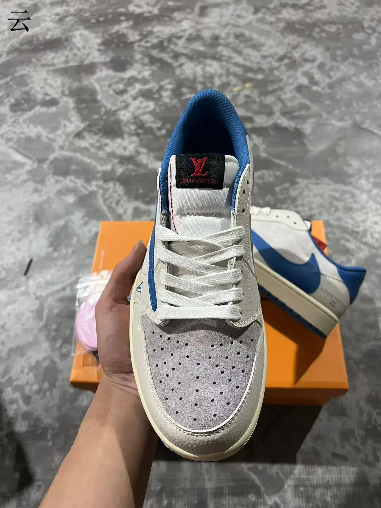 Louis Vuitton LV Trainer Beige Blue Leather-Suede Hybrid Upper Bold Contrast Overlay Lifestyle Sneakers 3