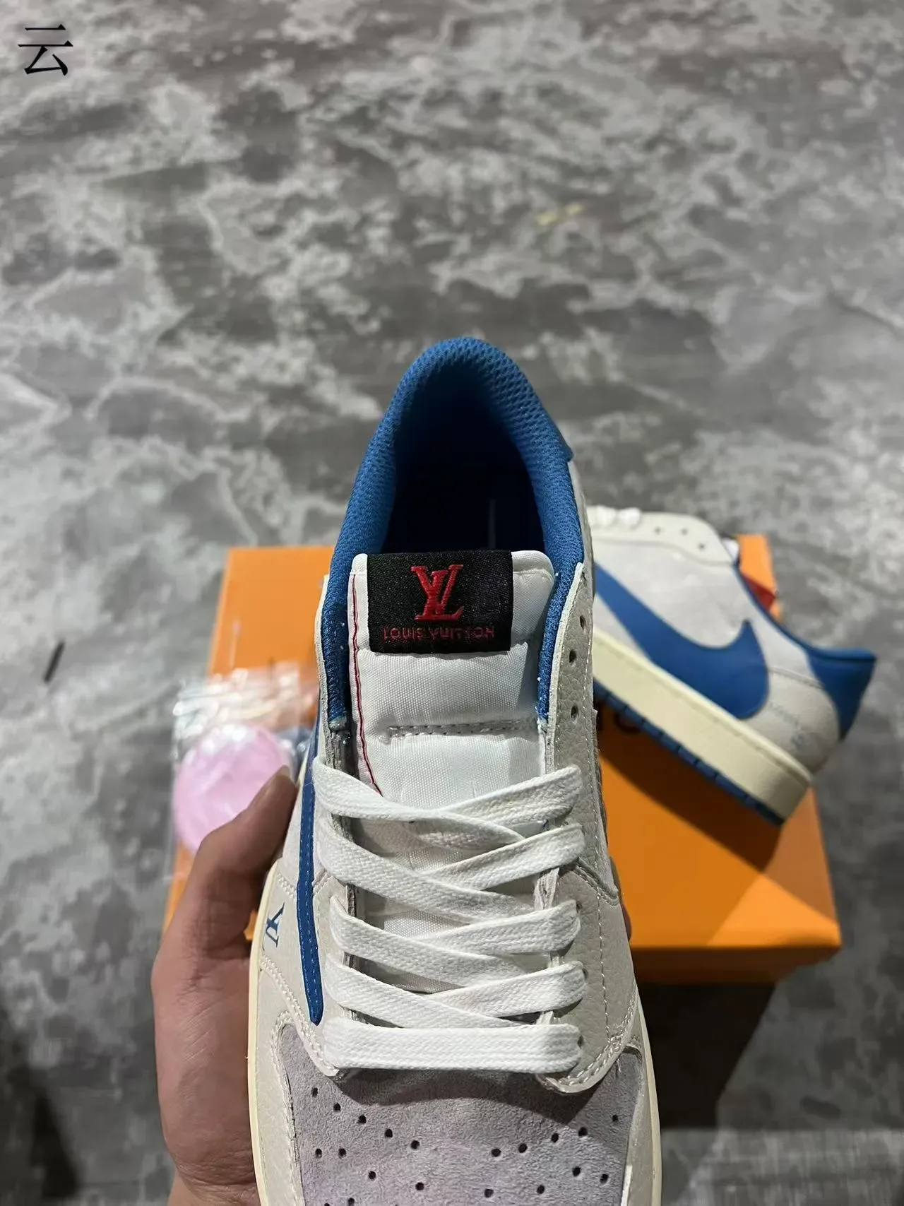 Louis Vuitton LV Trainer Beige Blue Leather-Suede Hybrid Upper Bold Contrast Overlay Lifestyle Sneakers 4